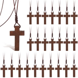Ecation Wood Cross Necklace Bulk for Bible Verse Party Favor Wood Cross Pendant Necklace Crucifix on Cord(60 Pcs)