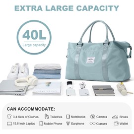 Travel Duffel Bag,Weekender Overnight Bag for Women,Carry-on Bag with Wet Pocket,Gym Bag,Extra Large,Light Blue