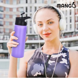 Auxesia Fruit Infuser Water Bottle - 17oz - BPA-Free Double Walled Stainless Steel Tumbler - Leak-Proof Thermos with Top Loading Infuser and Flavored Water for Outdoor Activities - Purple