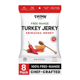 Sriracha Honey Turkey Jerky by Think Jerky — Delicious Chef Crafted Jerky — Free-Range Turkey With No Gluten or Antibiotics Added — Healthy Protein Snack Low in Calories and Fat — 2.2 Ounce (8 Pack)