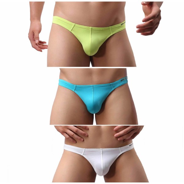 BRAVE PERSON 43 Soft and Smooth Sexy Thong Opaque Men's T-Back Elastic G-String (XL / 32-37, White & Yellow & Sky Blue)