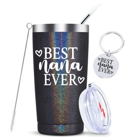 Best Nana Ever-Grandma Mug Gifts from Grandchildren Grandkids Mothers Day Birthday Christmas Gifts for New Nana,Grandma to be,Insulated Stainless Steel Cup with Lid 20 Ounce Glitter charcoal