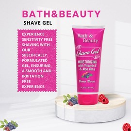 Aloe Vera & Vitamin E Shaving Gel for Women - Sensitive Skin Formula - 7 fl oz Travel Size - 24 Hour Hydration - Smooth Application - Raspberry Fragrance - Paraben & Phthalate Free - Gluten-Free