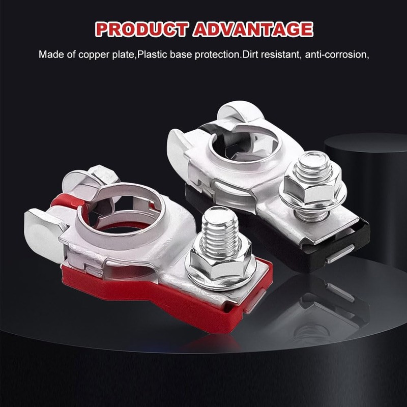 2PCS Battery Terminal Connector, Positive & Negative Auto Battery Cable