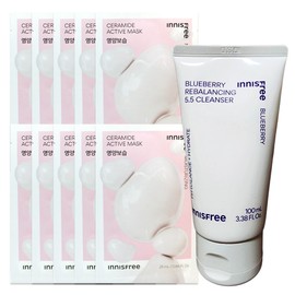 (10 sheets) Innisfree Active Mask Ceramide (Nutritious Moisturizing) + Blueberry Rebalancing 5.5 Cleanser 100ml / (10매)이니스프리 액티브 마스크 세라마이드 (영양보습)+블루베리 리밸런싱 5.5 클렌저 100ml
