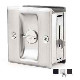 HOMOTEK Privacy Sliding Door Lock with Pull - Replace Old Or Damaged Pocket Door Locks Quickly and Easily, 2-3/4”x2-1/2”, for 1-3/8” Thickness Door, Satin Nickel