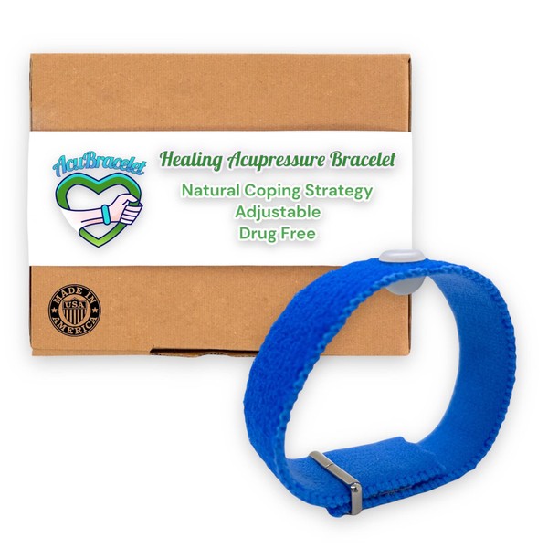 Anxiety Relief Bracelet- Adjustable Acupressure Band- Vertigo- Stress- Natural Sleep Aid (one Bracelet) Blue (Medium 7)