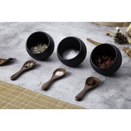 APS Moon Serving Set 6-Piece Set 3 Melamine Bowls Diameter 8 cm + 3 Wooden Spoons Black