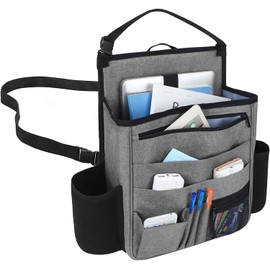 Luxja Car Seat Storage Organiser, Car Seat Organiser Front, Car Seat Back Storage Bag with Laptop & Tablet Storage, Grey