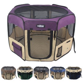 EliteField 2-Door Soft Pet Playpen (2 Year Warranty), Exercise Pen, Multiple Sizes and Colors Available for Dogs, Cats and Other Pets (36" x 36" x 24"H, Purple+Beige)
