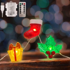 2 Set Battery Operated Christmas Lights Decorations, 10FT 30LED Christmas Stocking Gift Box String Lights 8 Lighting Modes Christmas Light Indoor Outdoor Home Bedroom Party Decor [Timer & Remote]