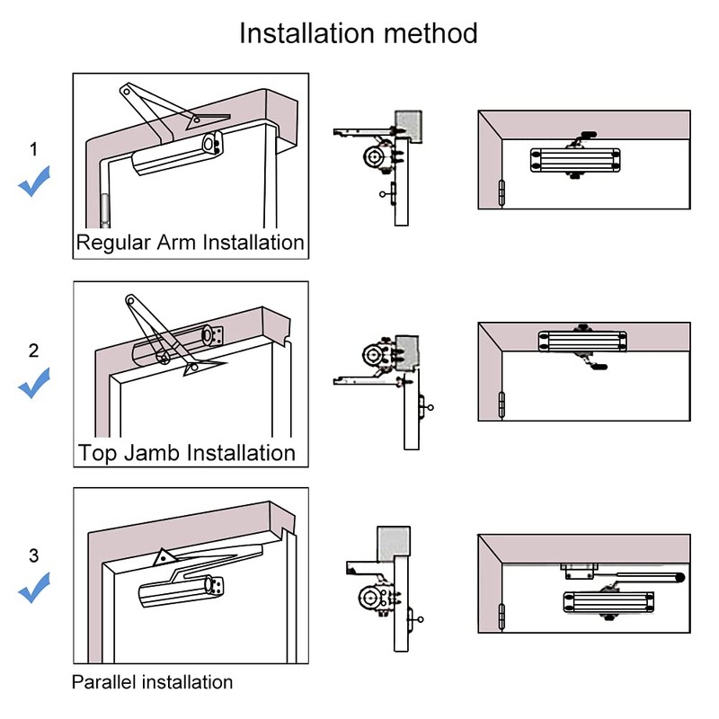 Onarway Adjustable Automatic Size 3 Spring Hydraulic Door Closer/Closure Aluminum