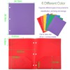 6 Pack Plastic File Folders with Pockets 3 Hole Punched