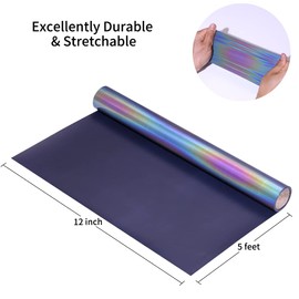 Reflective Heat Transfer Vinyl Rainbow HTV Vinyl Rolls Pack 12 Inch x 5 Feet Iron on Vinyl for T-Shirts DIY Design, Cricut & Silhouette Cameo for Heat Press Machine (Reflective Rainbow htv)