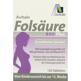 Avitale Folic Acid with Vitamin B12 and Iodine 800 Plus, 120 Tablets Klicksp, Single Pack (1 x 7,8g)