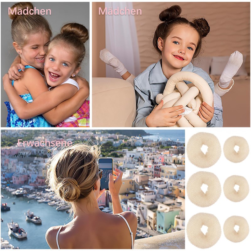 Cuscinetti per chignon piccoli e grandi, 6 pezzi