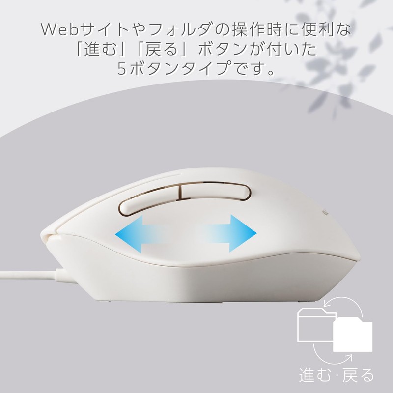 ELECOM Mouse SHELLPHA Wired, Silent, 5 Buttons, Size S, Antibacterial,