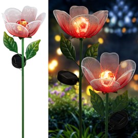 inBoboli Solar Metal Flowers for Outside,2 Pack Tulip Solar Light Flowers for Outside,Tulip Solar Powered Lights Outdoor Gardening Gift,Gardening Gifts for Women