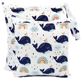 Darryy Wet Bag Nursery, Wetbag Nursery Set of 2, Laundry Bag Kita Waterproof, Wet Bag Washable, Nappy Bag Wet Bag, Wet Bag Cloth Nappies, Wet Bags Reusable, Whale, Colourful, Wetbag