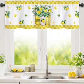 Nialnant Lemon Kitchen Valances for Windows, 54" W x 18" L Rod Pocket Kitchen Window Curtains Valance, Lemon Fruit Window Treatment Valance for Bedroom Living Room