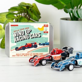 Gift Republic Build Your Own Wind-Up Race Cars Kit STEM DIY Set for Kids with 2 Foamboard Cars and Wind-Up Mechanisms – Fun Educational Activity for Ages 6+