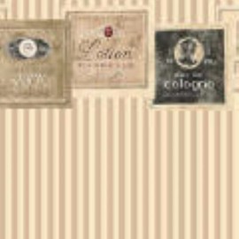 Itsy Bitsy Dollhouse Wallpaper - Powder Room Signs border, Tan stripe field, IB0602b