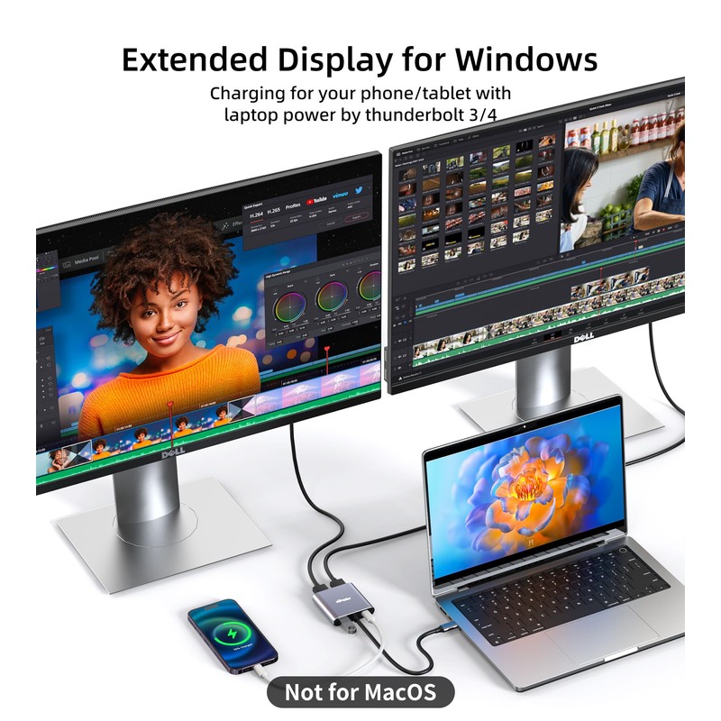 USB C to HDMI Adapter Dual 4K@60Hz, 4 in 1
