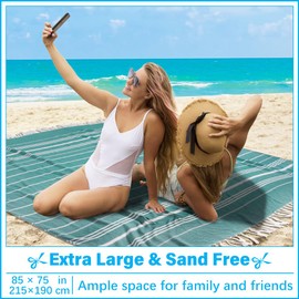 Oversized Turkish Beach Towel Blanket XXL Cotton Sandproof Towels Boho Woven Extra Large Big Sand Free Giant Throw Thick Blankets Huge Quilt XL Picnic Camping Necessities Cloud For Adult Gifts Teal