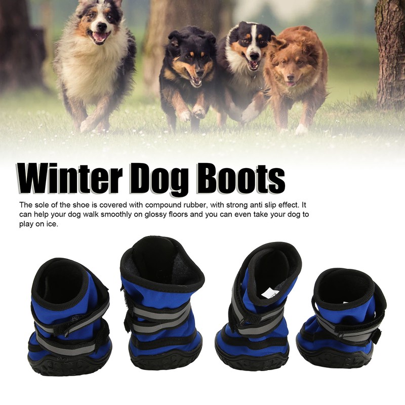 4Pcs Dog Boots Waterproof Prevent Slipping Reflective Large Dog Winter