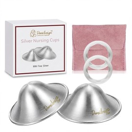 999 - Copas de lactancia de plata originales, cubierta de pezón de plata con anillos de protección de silicona para la lactancia materna esencial, escudo de pezón plateado para lactancia