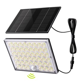 JACKYLED Motion Sensor Solar Lights Outdoor, 16.4ft Cord Security Wall Flood Light Solar Powered Gen2 Light Focus LED with Lenses Cool White Light IP65 Waterproof for Porch Backyard Barn Shed, 1-Pack