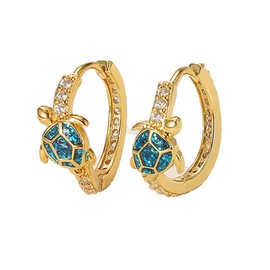 Cute Turtle Hoop Earrings for Women Crystal Cubic Zirconia Sea Turtles Huggie Hoops Ocean Animal Cartilage Hinged Earrings Fashion Beach Holiday Jewelry (Blue)