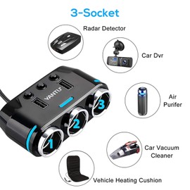 NSI 3 Way Multi Car Cigarette Lighter Socket Extension Splitter USB Charger DC 12V