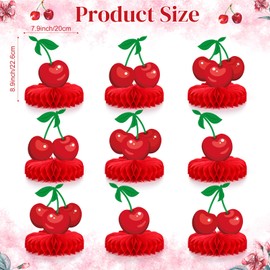 Faccito 9 Pcs Cherry Honeycomb Centerpiece Cherry Party Decor Cherries Ppaer Table Centerpieces for Birthday Baby Shower Party Supplies Decor