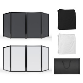 HECASA DJ Facade Booth Portable Event Cover Screen, Black Steel Frame, 4 Foldable Detachable Panels Light Projector Display Scrim Panel White & Black w/Carry Bag