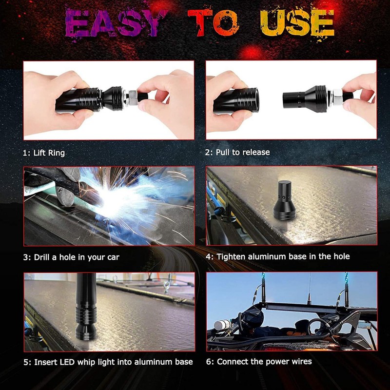 1ft LED Whip Lights 12‑24V 20 Colors IP67 Waterproof Overload