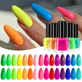 Born Pretty Neon Nail Polish Set, 15 Colors Spring Summer Nail Polish Quick Dry Nail Polish Kit Hot Pink Yellow Green Blue Nail Lacquer Glossy Nail Polish Manicure Set