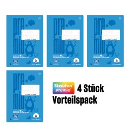 Staufen Green Exercise Book - DIN A4, Type 3R Ruling (21 Double Lines with Margins), 4 Notebooks 16 Sheets each, 90 g/m² Recycled Paper, Round Corners Prevent ‘Donkey Ears’