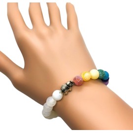 Frosted White & Rainbow Beaded Bracelet (Elastic) Miss Fit Boutique