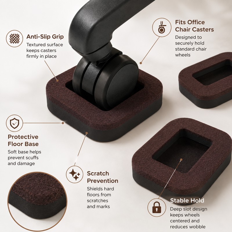 Office Chair Wheel Stopper Cups for Floor Protection – 5-Piece
