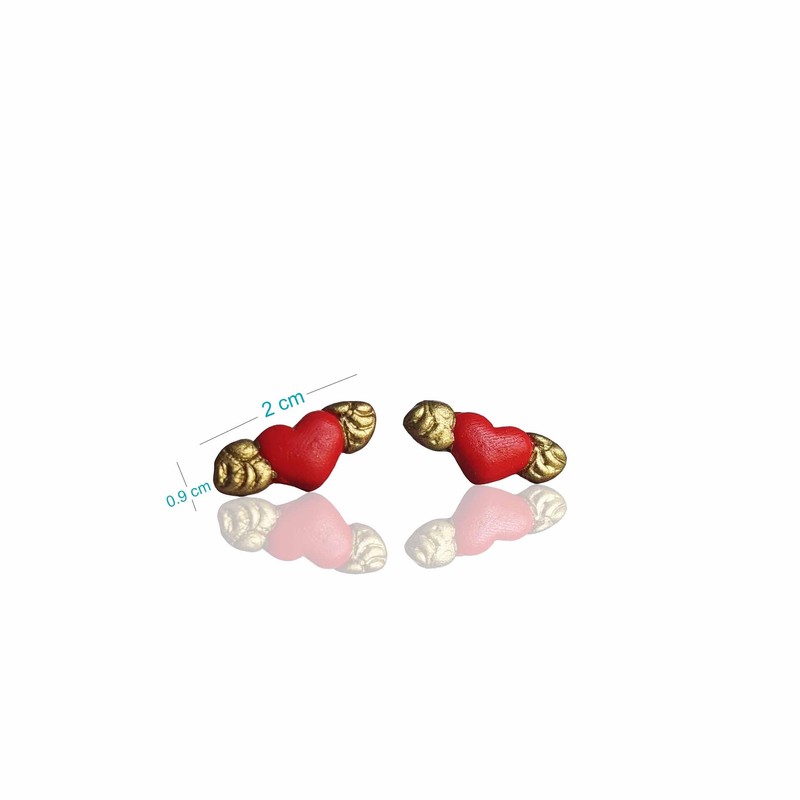 Aretes Artesanales de Corazón con Alas Doradas, Rojo y Dorado,