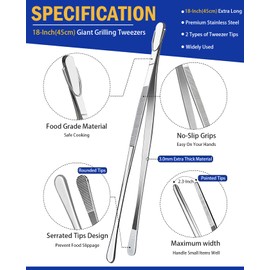 JETKONG 18 Inch (45cm) Extra Long Barbecue Tongs, Heavy Duty Giant Tweezer Tongs for Grilling and BBQ, Set of 2 (Round Tips)