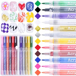 Nail Art Pens Set Fine Tips: 12 Colors 3D Nail Polish Pens 0.7MM Acrylic Paint Markers - for Nail Drawing Design Point Dotting Liner Painting - Quick-Drying Manicure Tools Kit for Home & Salon DIY