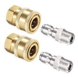 uxcell Garden Hose Brass Quick Connect Set Fittings G1/4 Male & Female Thread Water Hose Connectors Pressure Washer Adapter, 2 Sets