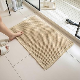 Yuheybe Waffle Bath Mat, Boho Bathroom Rugs Non Slip Washable Super Absorbent Quick Dry Farmhouse Bathroom Decor (17 * 24)