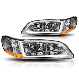 LED DRL Headlight Assembly Compatible with Honda Accord 98-02 | Headlamps with Chrome Housing Amber Corner