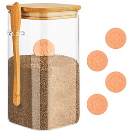 Glass Storge Containers with Lids, 1500ml Brown Sugar Keeper, Airtight Glass Jars with Bamboo Lids for Kitchen Corner, Clear Glass Canister for Pasta, Nuts, Coffee Beans(Include 5 Brown Sugar Savers)