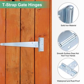 M METERXITY 2-Pack Iron T-Strap Shed Door Hinges, 8 Inch Barn Door Gate Hinges, Tee Hinge Wrought Hardware with Screws for Wooden Fences/Yard/Barn Door [White]