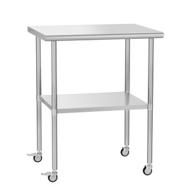 HOCCOT Stainless Steel Prep & Work Table with Adjustable Shelf, with Wheels, Kitchen Island, Commercial Workstations, Utility Table in Kitchen Garage Laundry Room Outdoor BBQ, 24" X 48"