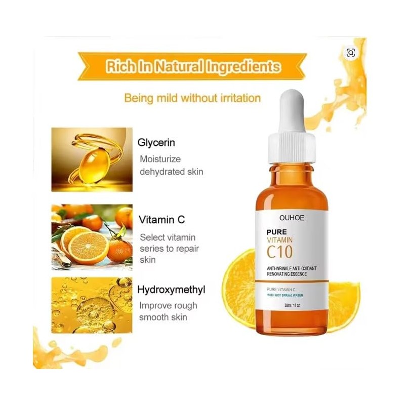 OUHOE Srum de Vitamina C10, 30ml, Antioxidante Antiarrugas, con Glicerina